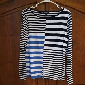 Chaps Black and Blue Striped Long Sleeve Top